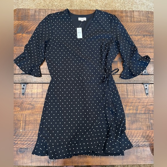 LOFT Black Wrap Romper with Ruffled 3/4 Sleeves - Picture 1 of 4